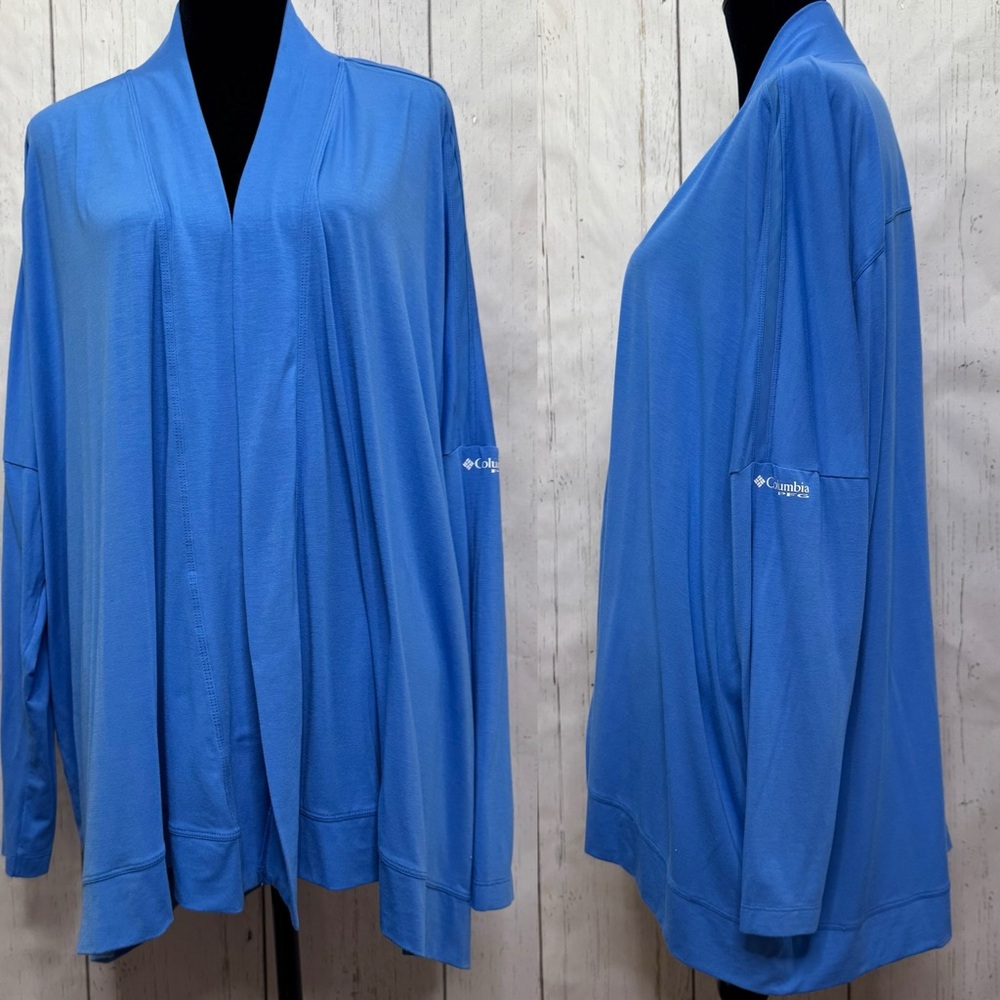 Columbia PFG Open Front Cardigan Blue Size 1X Lightweight Layer Outdoor Active